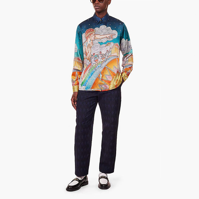 casablanca torch mosaic print silk long sleeve shirt